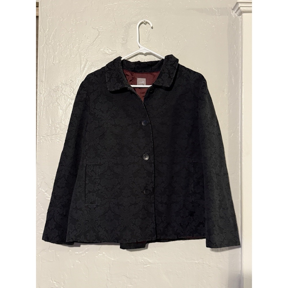 J. Jill Damask Blazer Jacket Women's Navy Size 14P Floral Pattern With Pockets